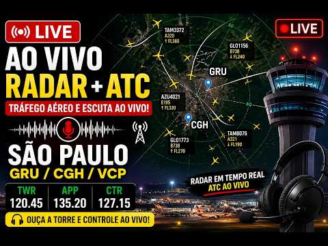 🔴 AO VIVO: Radar de Tráfego Aéreo + Áudio ATC | Terminal São Paulo (GRU/Congonhas)