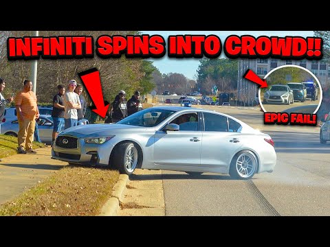 INFINITI CRASHES AT CARS & COFFEE THEN INSTANTLY GETS CAUGHT BY THE COPS!!
