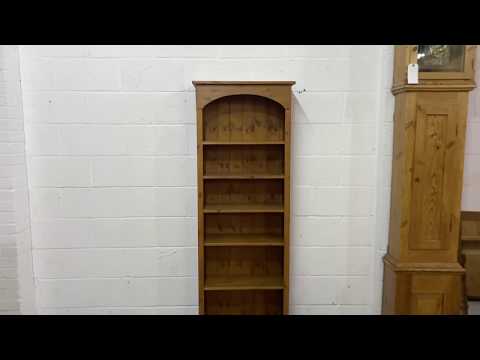 Tall Slim Pine Bookcase With Adjustable Shelves (F4264B) - Pinefinders Old Pine Furniture Warehouse