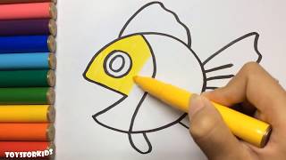 How to Draw and Paint Fish Coloring Pages, Learn Colors for Kids and Babies