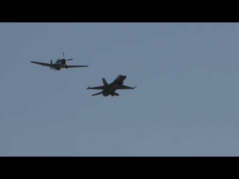 F 16 and P51 Mustang Heritage Flight
