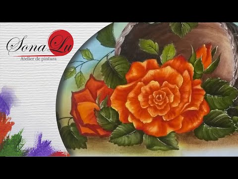 Aula 520 - Rosas Laranja com Cesta em Pano de Prato