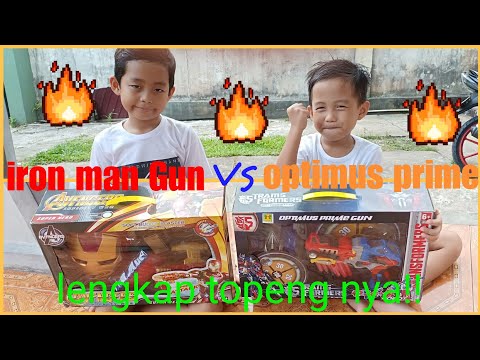 unboxing mainan iron man vs optimus prime || avenger vs transformer ! ada topeng dan senjara laser!!