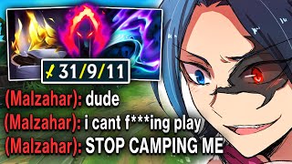 Blue Kayn but I ONLY camp Malzahar the entire game (HE DIED 16 TIMES)