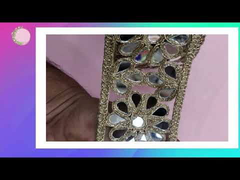 zari mirror lace  golden wedding dress embellishment trim, mirror work crafting indian lace