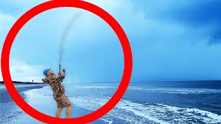 Surf Fishing with BIG LIVE BAITS - *UNSTOPPABLE* in the Rain