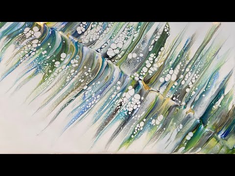 26. Diagonal Ghost Swipe technique blues&greens; acrylic paint pouring, acrylic pour, fluid art