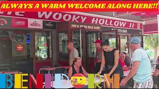 Benidorm's TOMMYS Bar to HOTEL PERLA via Wooky Hollow, Alpha Apartments, Voices 
