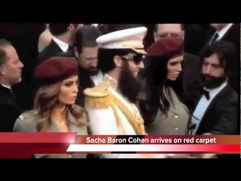 Oscars 2012 footage: Sacha Baron Cohen tips ashes over Ryan Seacrest