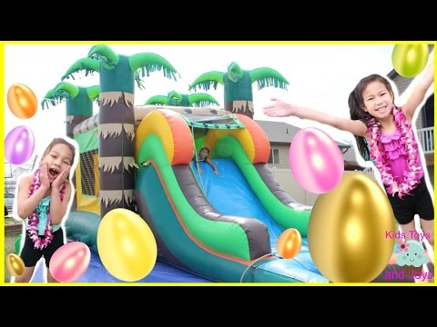 1000 HUGE EGGS SURPRISE TOYS CHALLENGE on Giant Inflatable Water Slide Shopkins