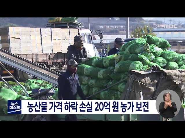 농산물 가격 하락 손실 20억 원,,, 농가에 보전