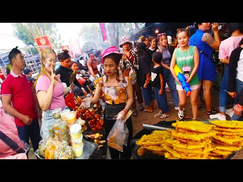 Cambodian Countryside Food Market Scene - Grilled, chickens, fish meat, & more