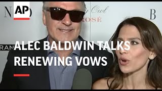 Alec Baldwin talks renewing vows with wife Hilaria at premiere of drama 'Blind' video