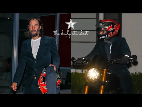 Keanu Reeves Jumps On His Expensive & Personalized Motorcycle While Out In Beverly Hills