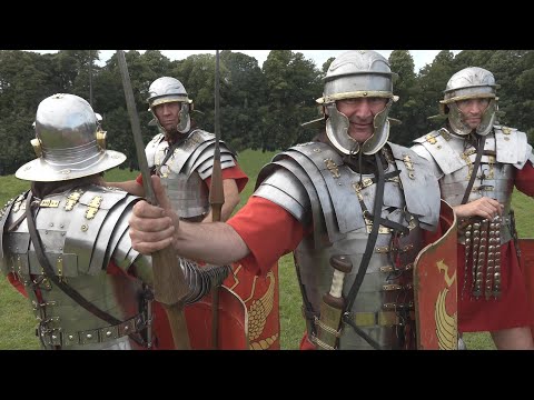 Roman kit: featuring armour, swords, spears, artillery, rations, deckchairs, and of course shoes.