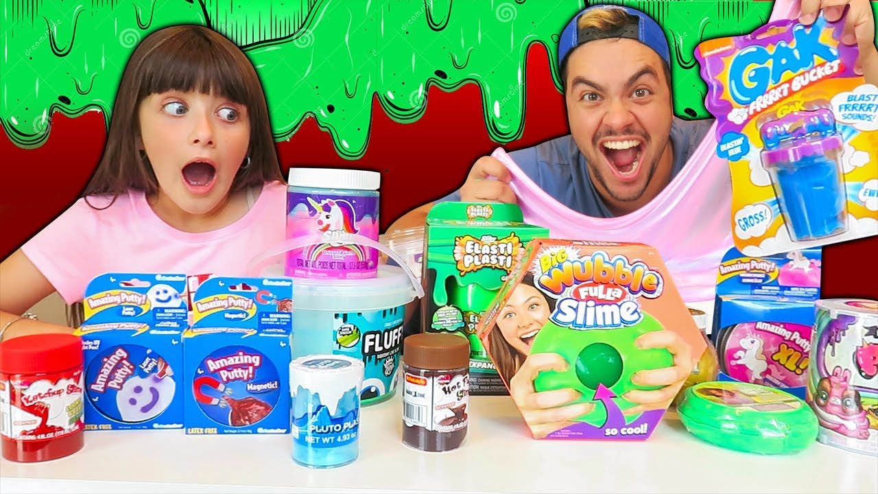 TESTANDO SLIMES DIFERENTES DE TODOS OS TIPOS (SLIME DE KETCHUP, CHOCOLATE, PUM E GELO)