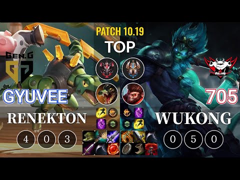 GEN gyuvee Renekton vs JDG 705 Wukong Top - KR Patch 10.19