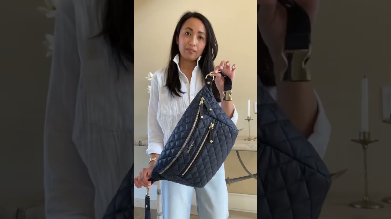 3 ways to wear a sling bag for Spring. Classic spring look with white, navy, khaki, and denim.