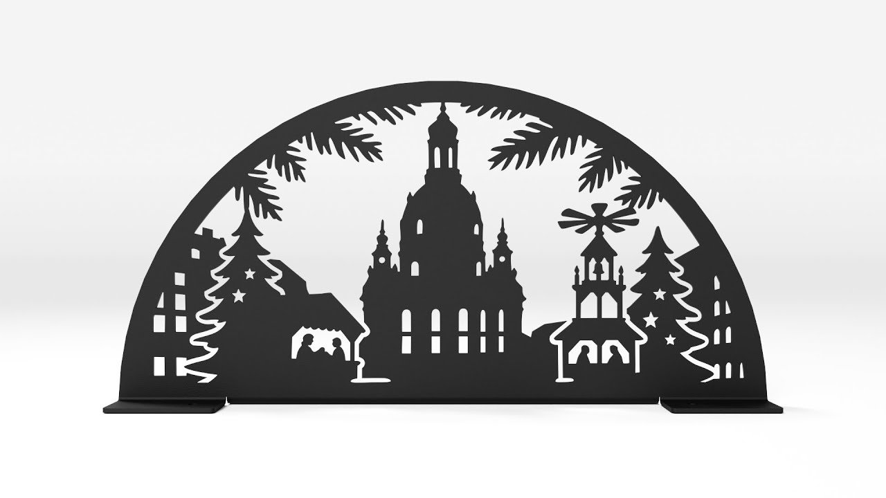 Schwibbogen aus Metall | DSB1150 Dresden-Motiv | Schwarz | 30 cm breit | für den Innenbereich Video