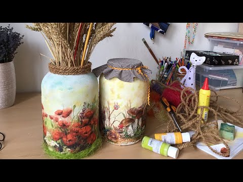 Dekorování láhví - s obilím a na sušené houby