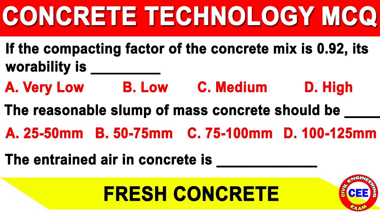 Concrete Technology MCQ's | Fresh concrete mcq | mcq on fresh concrte | concrete technology
