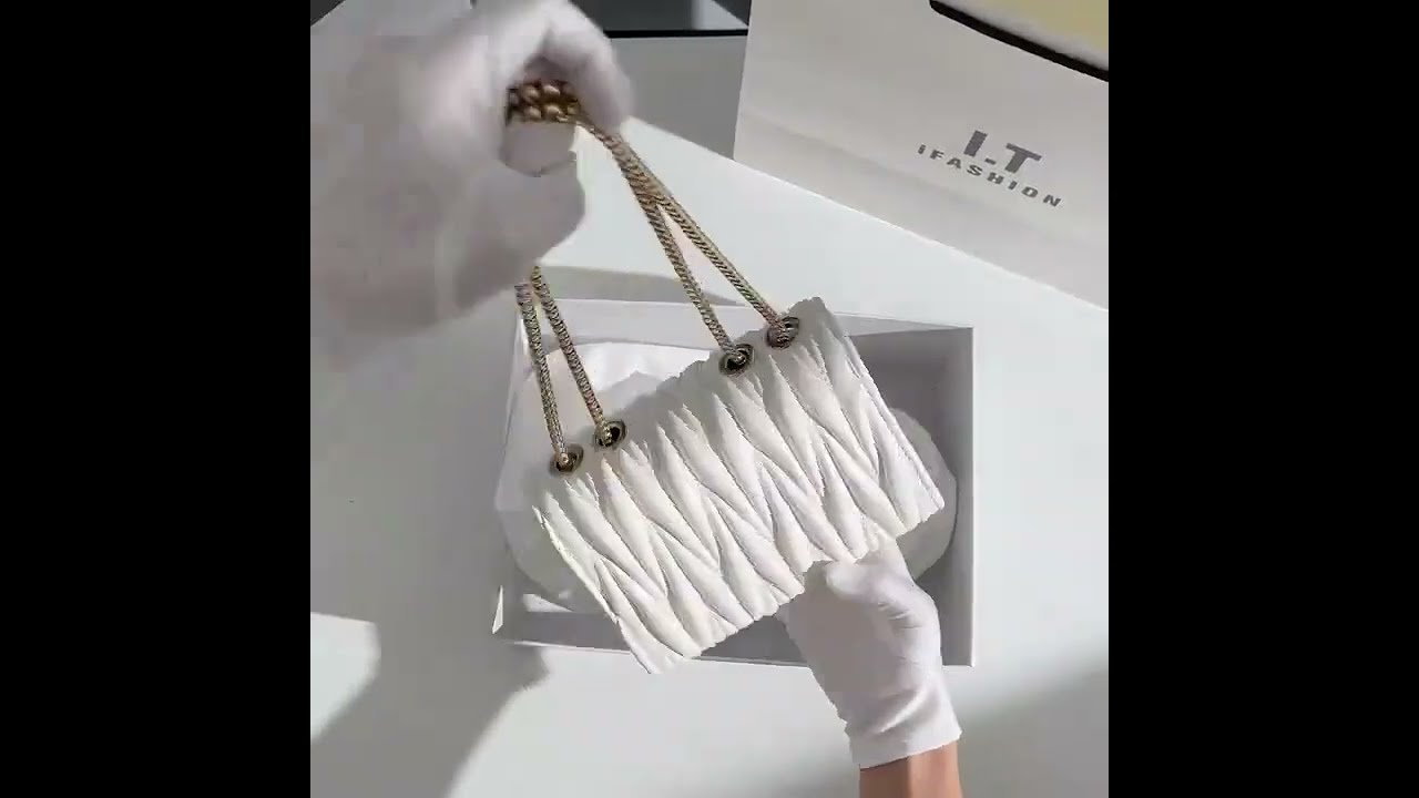 Watch video Belsee Small White Quilted Women's Crossbody Bags with Gold Chain Strap Designer Shoulder Fashion Now Belsee Small White Quilted Women's Crossbody Bags with Gold Chain Strap Designer Shoulder Fashion