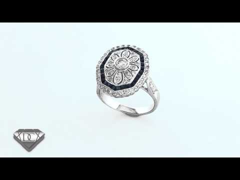 Antique Style 1.00ct. Diamond and 1.15ct. Sapphire Cocktail Ring in 14k White Gold.