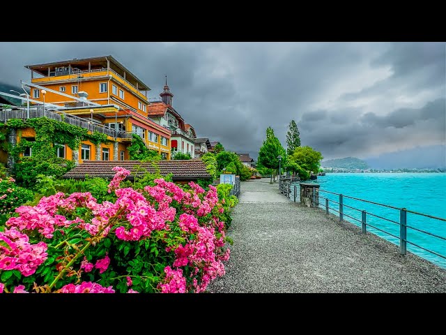 Refreshing summer rain in Brienz, Switzerland 🇨🇭 Swiss village 4K