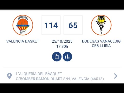 Valencia basket 114  65 Bodegas Vanacloig CEB Lliria
