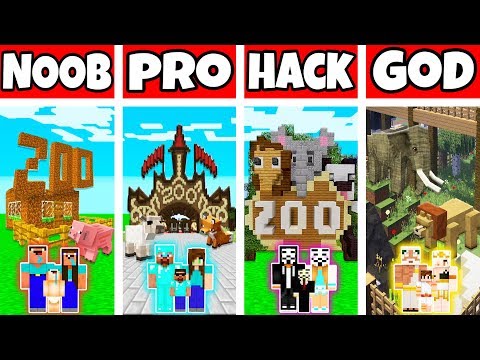 Minecraft: FAMILY ANIMAL ZOO BUILD CHALLENGE - NOOB vs PRO vs HACKER vs GOD in Minecraft