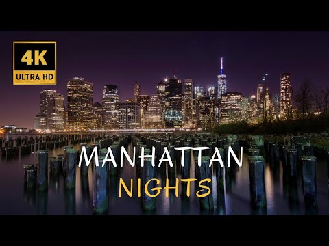 MANHATTAN NIGHTS 4K ULTRA HD - NEW YORK CITY NIGHT AERIAL SHOTS  WITH MELANCHOLIC JAZZ MUSIC.