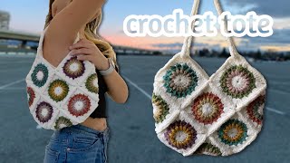 Crochet Colorful Sunburst Granny Square Tote Tutorial