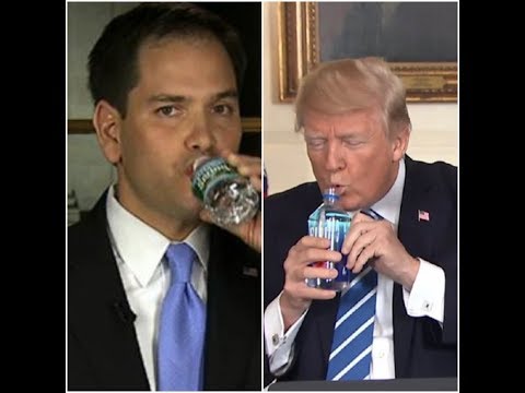 Trump Vs Marco Rubio awkward water bottle moment