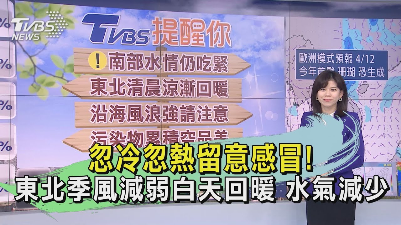 忽冷忽熱留意感冒!東北季風減弱白天回暖 水氣減少