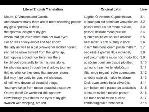Catullus: Carmen 3 (Lugete, o Veneres Cupidinesque)