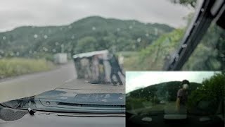 【ヒヤリハット車載】2022/8/17 笠取峠での横転事故処理の様子