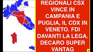 REGIONALI CSX VINCE IN CAMPANIA E PUGLIA, IL CDX IN VENETO. FDI DAVANTI LA LEGA. DECARO SUPER VANTAG