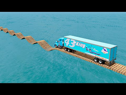 King Dinoco Truck vs Impossible Log Wave Bridge Crossing Cars Vs Deep Water - BeamNG.Drive