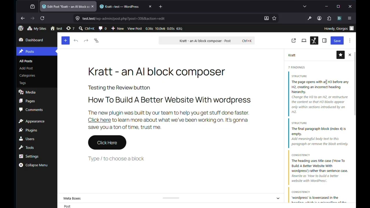Kratt patterns and review demo