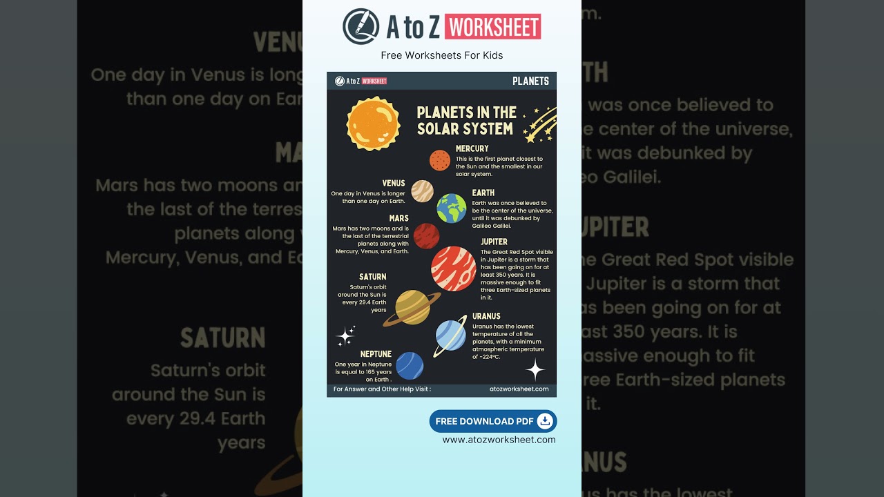 Solar System and Planets Worksheet for Kids | Free PDF