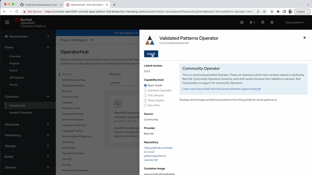 Installing a Validated Pattern