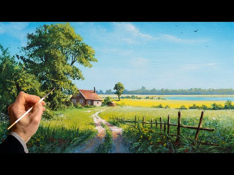 👍 Acrylic Landscape Painting - Spring / Easy Art / Drawing Lessons / Satisfying Relaxing / Акрил