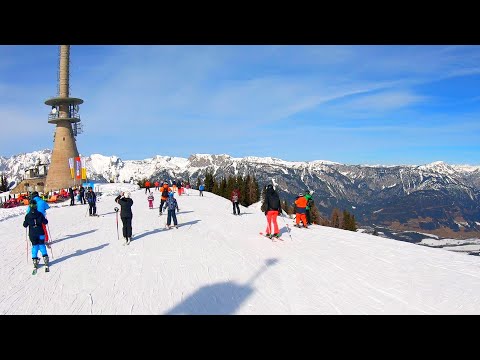 Skiing Hauser Kaibling, Austria - Piste 3 blue - 3 km length, 680 m dropdown, Smooth Gimbal 4K