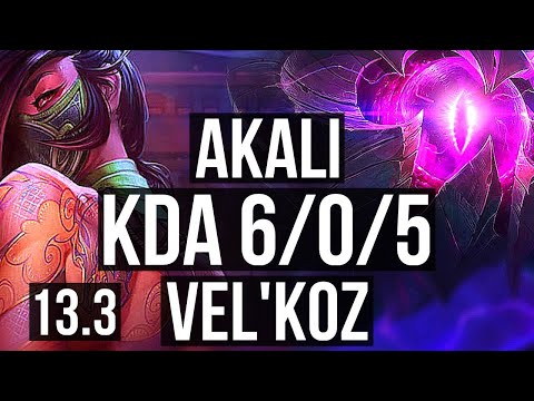 AKALI vs VEL'KOZ (MID) | 6/0/5, 1.0M mastery, 300+ games, Dominating | EUW Master | 13.3