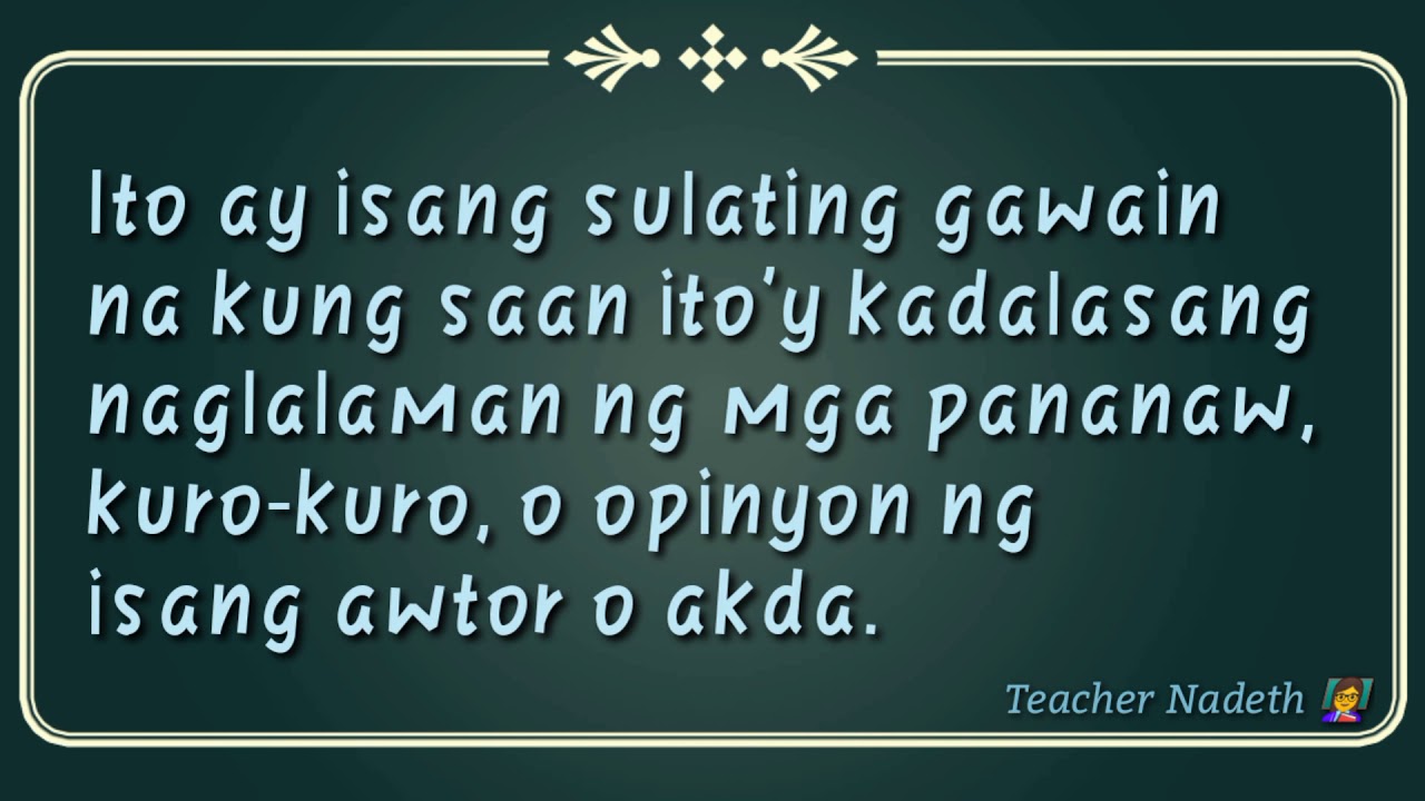 Sanaysay - Pormal at Di Pormal