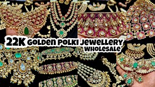 Premium 22k Golden Polki Jewellery Manufacturer |Trendy Colored Moissanite Bridal Jewelry Wholesale 
