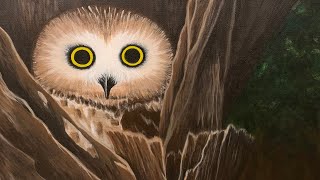 BEGINNER Acrylic Painting / Time Lapse / BIRD - "Owl in the Wood"