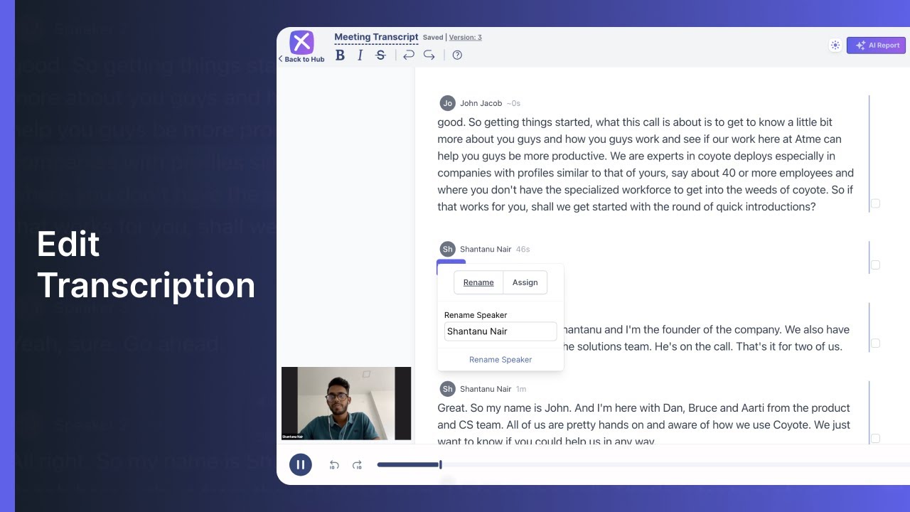 How to edit Transcript | Exemplary AI