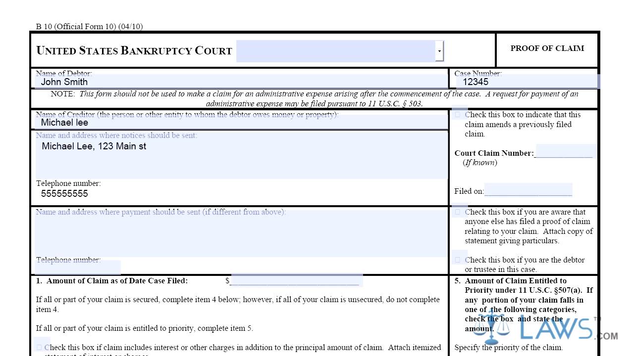 Instruction to fill proof of claim form