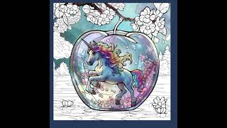 Unicorn inside a transparent apple-shaped enclosure that flows on water #video #relaxing #music #fyp